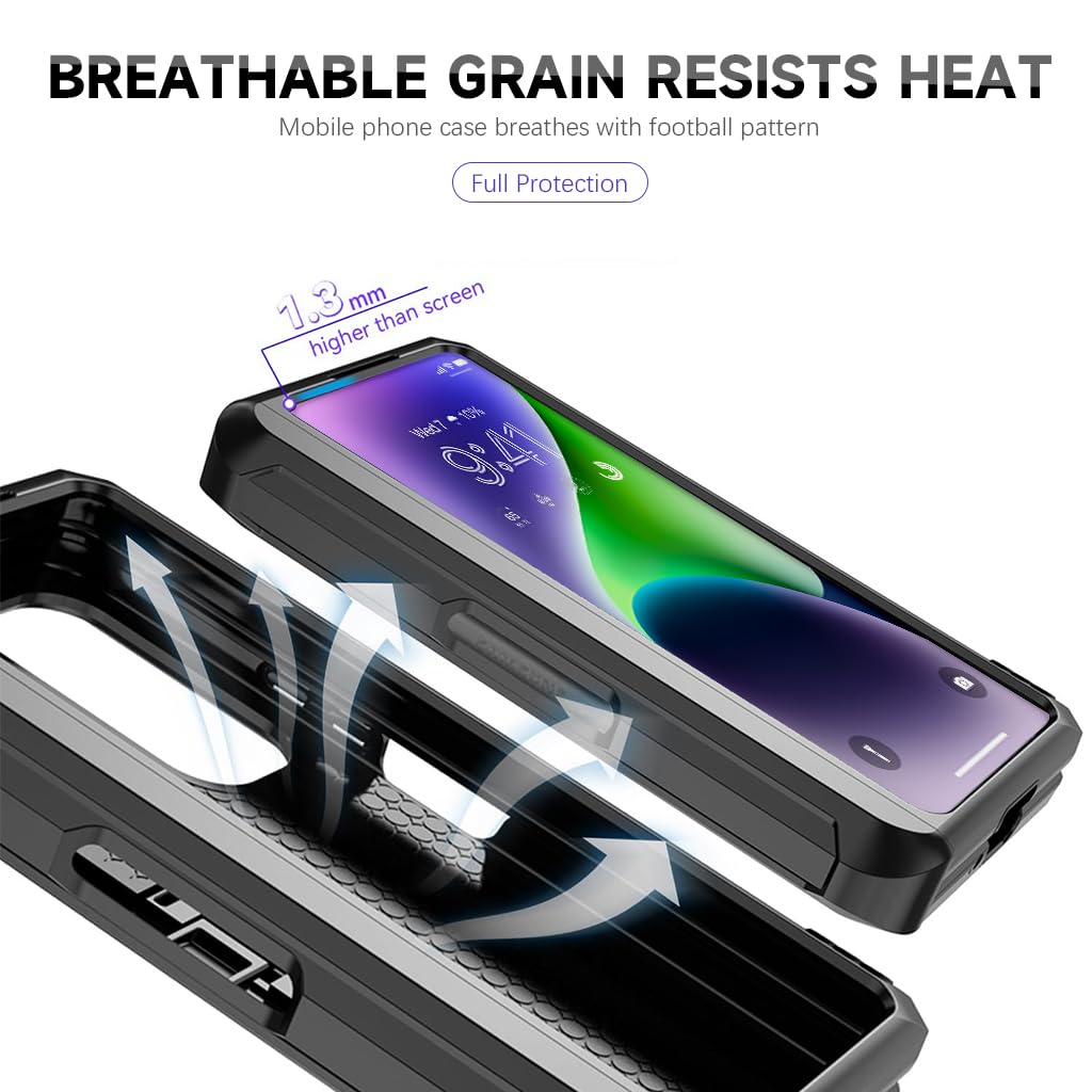 Zeitel Phone Case for Samsung Galaxy Z Fold 6 with Dual Layer Protection and 360 Rotatable Grip | Sliding Camera Lens Shield and Flexible Hinge Design Black