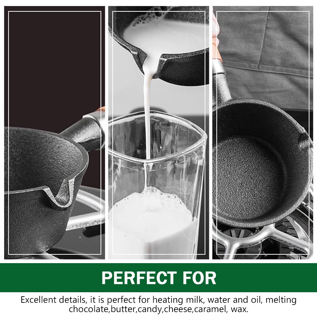 Supvox Cast Iron Tadka Pan for Oil Heating with Wooden Handle and Easy Pour Nozzle | 1 Liter