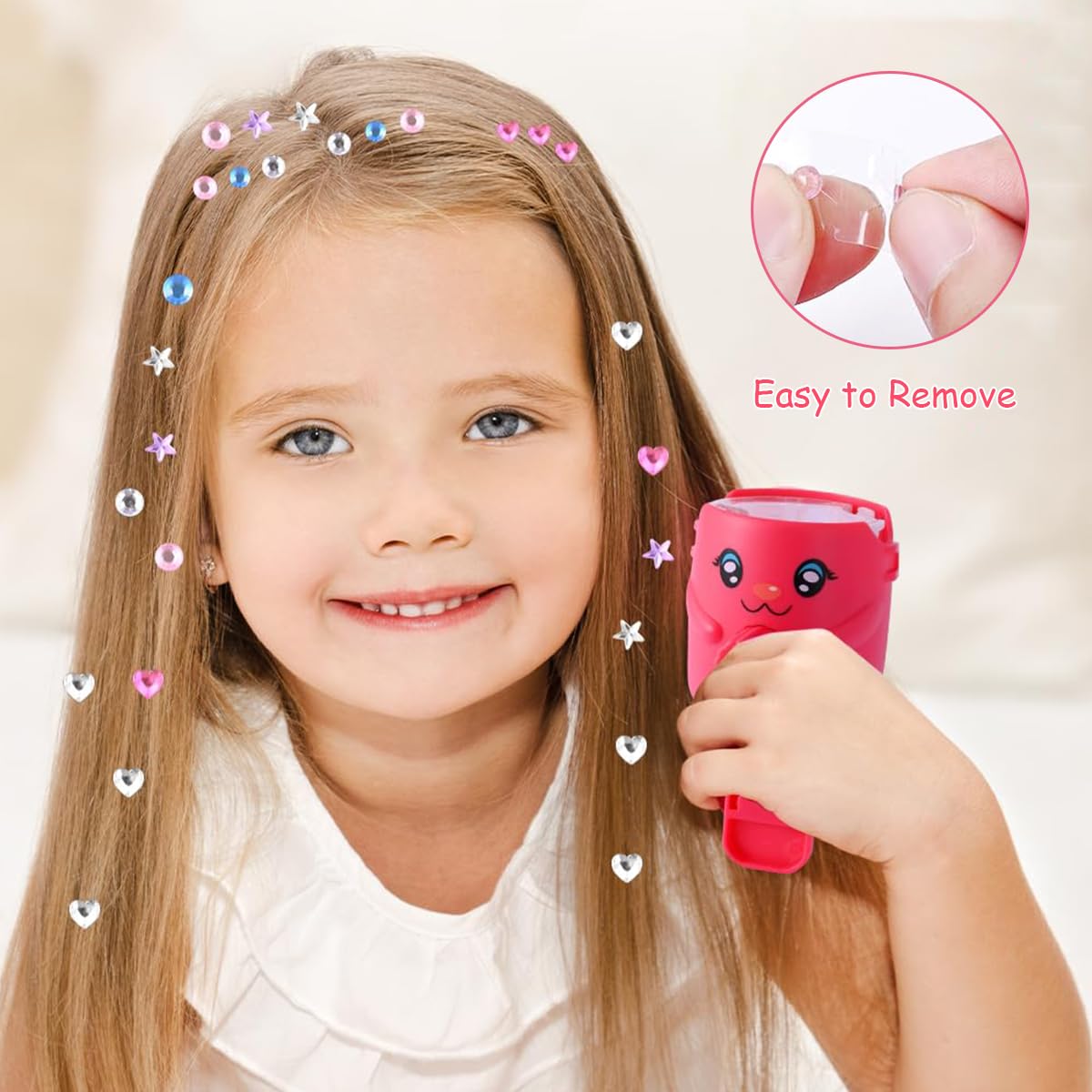 PATPAT Hair Gem Stapler Kit for Girls with 12 Gem Patches 120 Color Gems | Quick Styling Tool