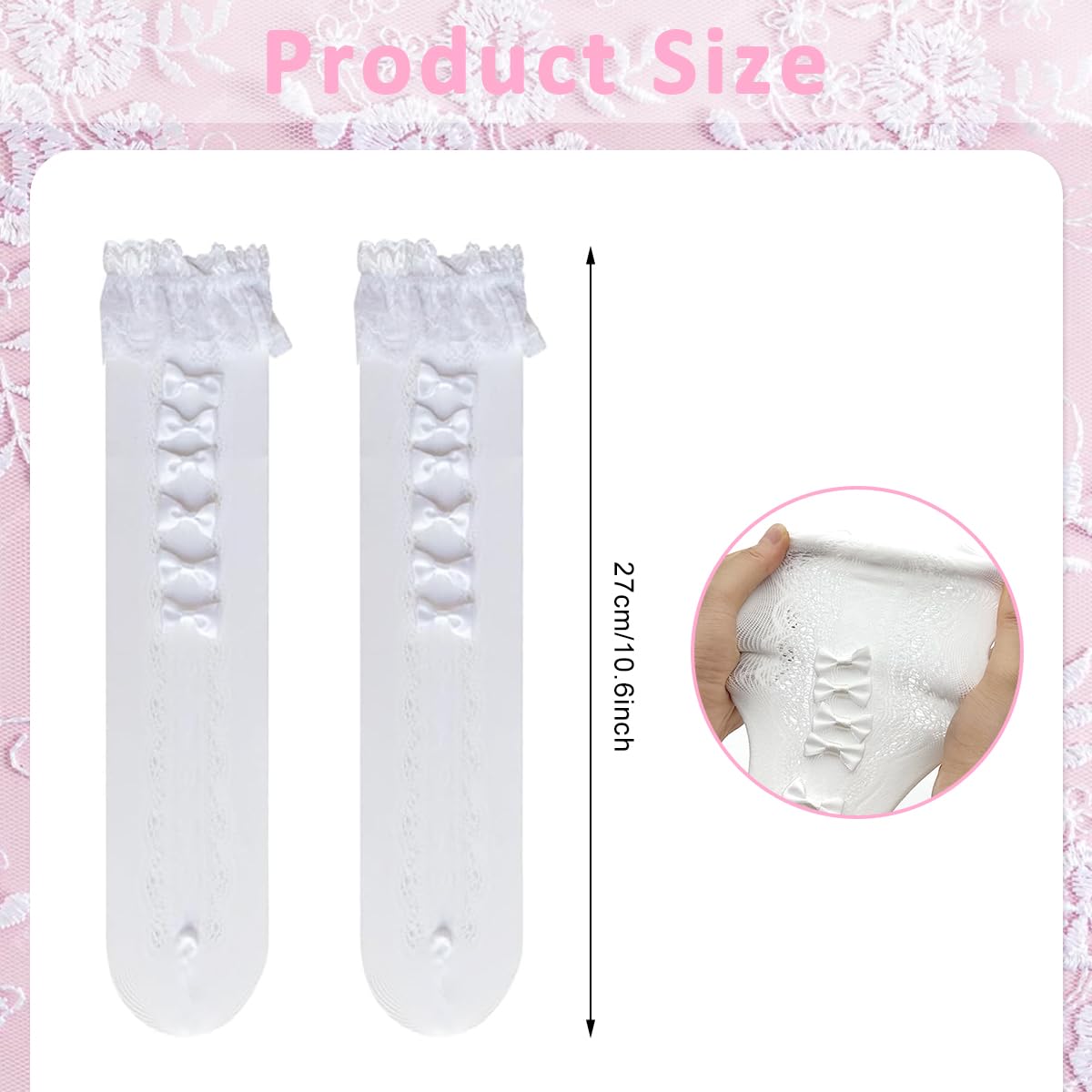 PALAY Lace Topped Calf Length Socks for Girls with Bows and Breathable Trim | 2 PCS