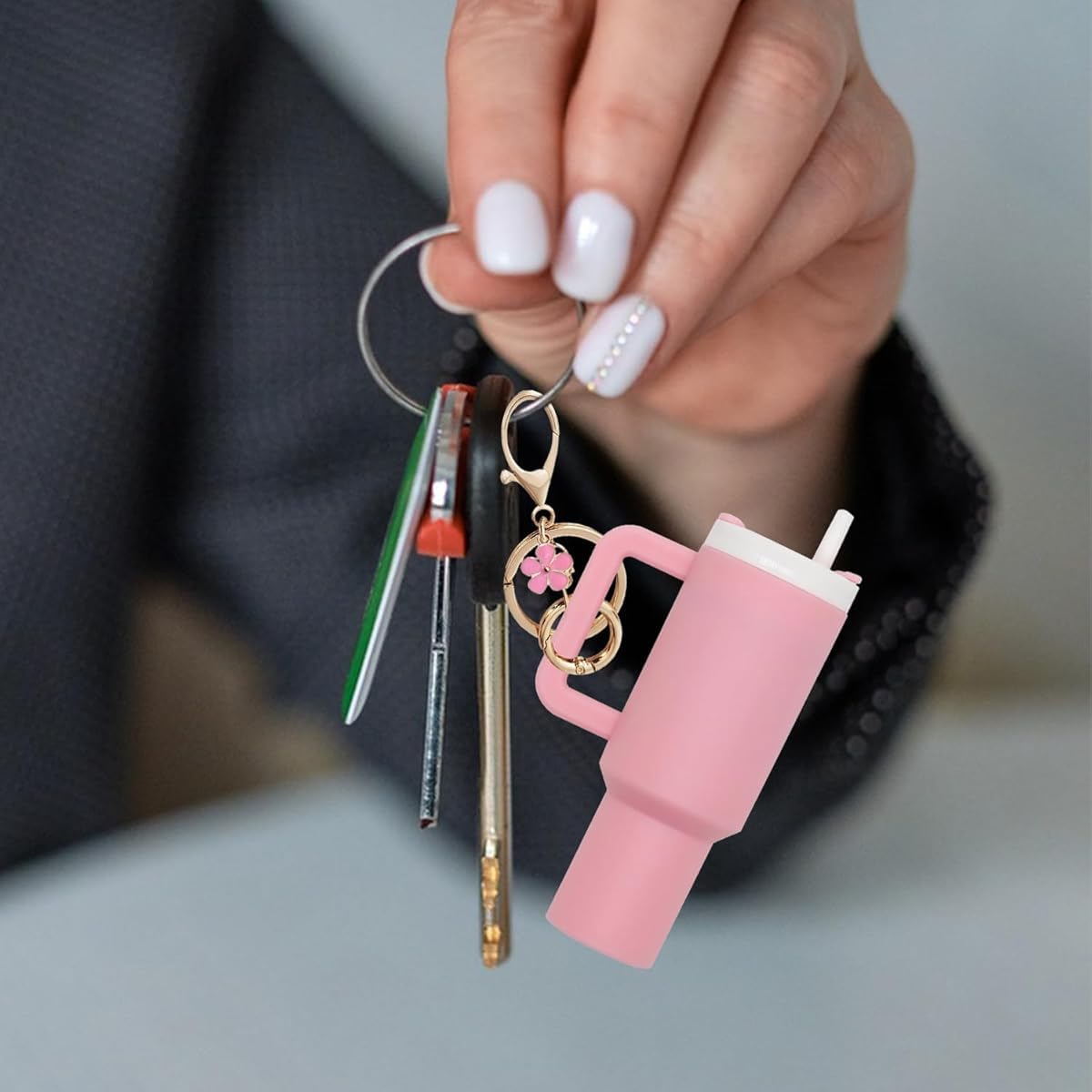 HASTHIP Mini Keychain Accessories for Stanley Cup featuring Pink Charm for Women & Girls Gifts