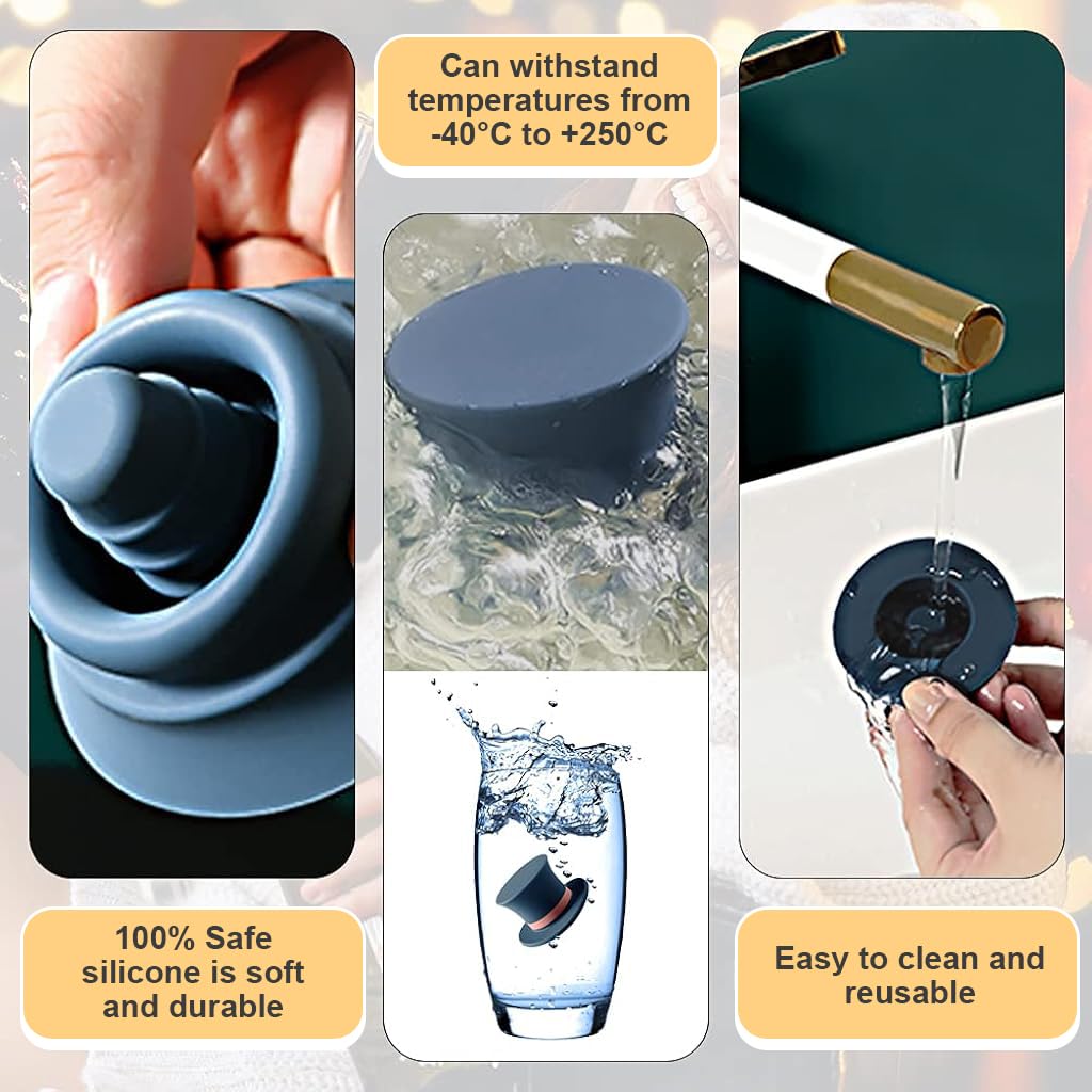 HASTHIP Wine Stoppers for Table Setting and Decoration featuring Hat Style Silicone | 3Pcs Reusable Universal Fit Plugs