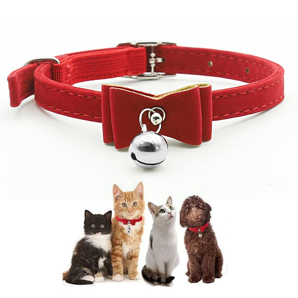 Qpets Cat Collar for Daily Wear with Breakaway Buckle and Bell 36 cm Adjustable Velvet Strap
