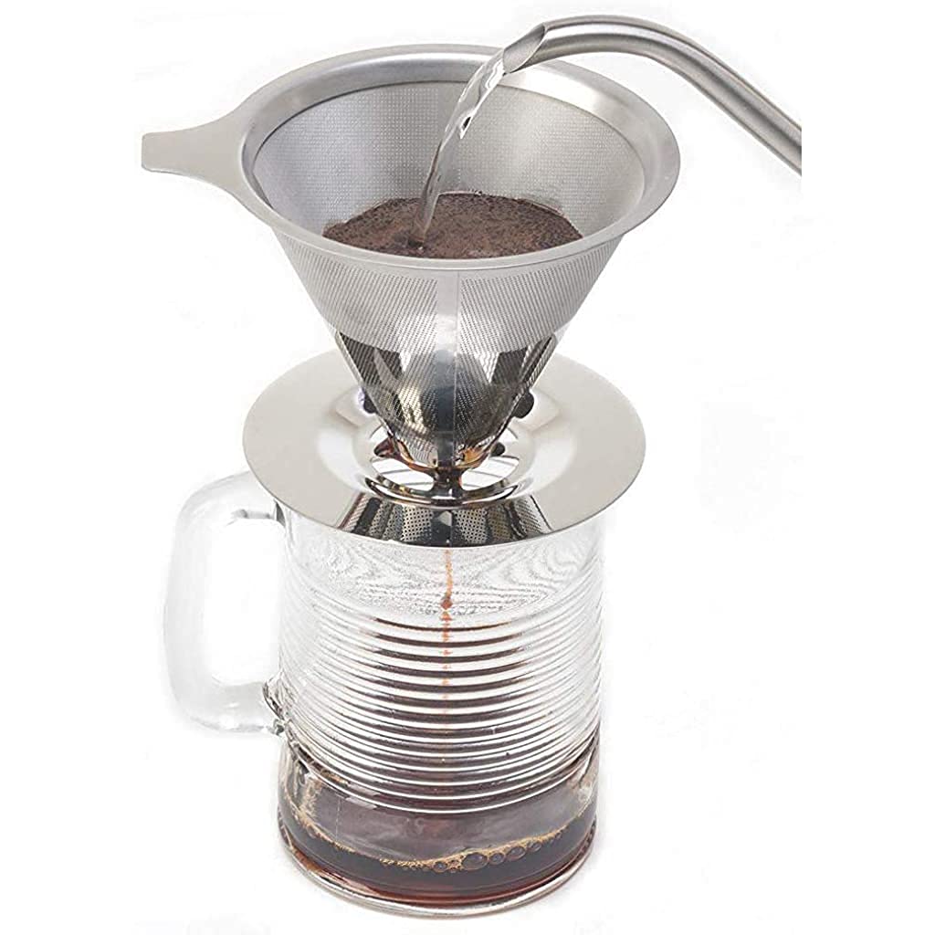 Supvox Pour Over Coffee Dripper-Stainless Steel Reusable Drip Cone Coffee Filter-Portable Pour-Over Coffee Maker-Paperless Metal Fine Mesh Strainer Coffee Pourover Brewer-Camping Coffee Maker