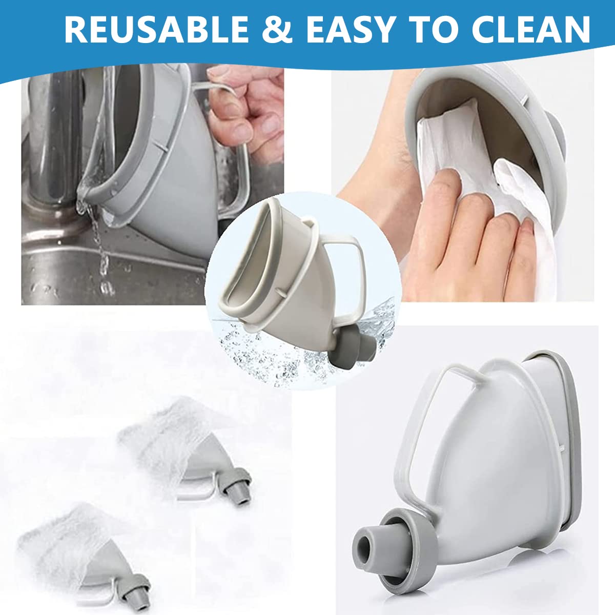 HANNEA Urine Collector for Travel and Camping with Leakproof Ergonomic Funnel | Grey 15 cm Reusable Device