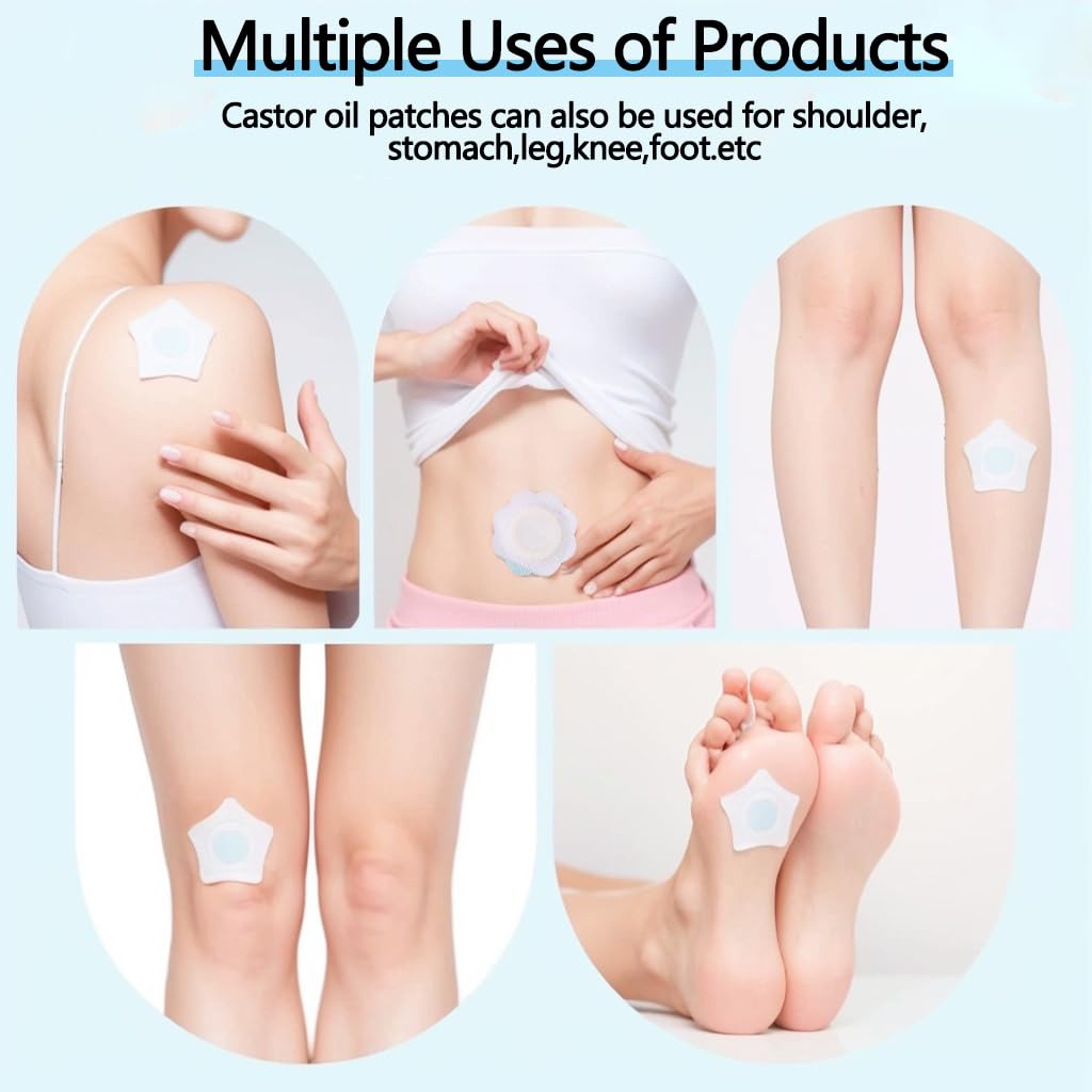 ZIBUYU Castor Oil Belly Wraps for Navel Care with Leakproof Layer and 60 Star & Flower Pads