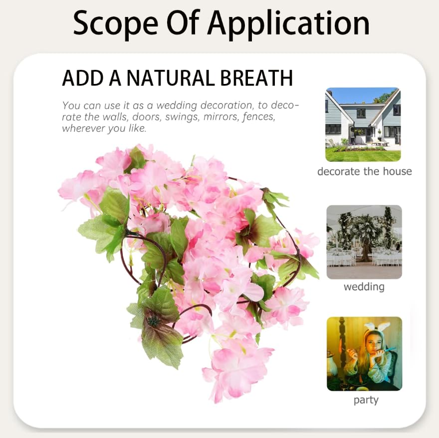 ZIBUYU Artificial Cherry Blossom Vines for Wedding and Home Decor with 2pcs Pink Garland