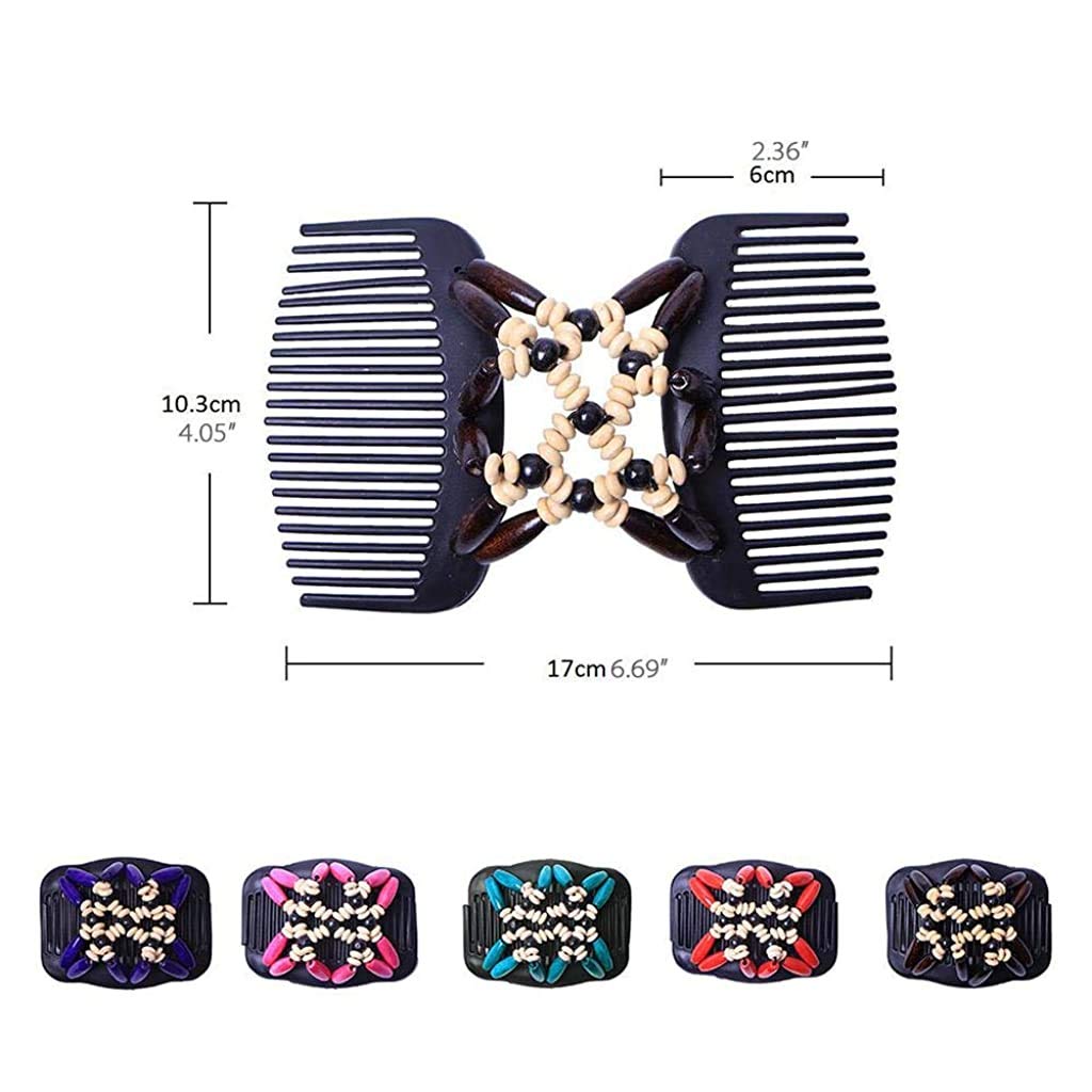 MAYCREATE Magic Double Row Wooden Butterfly Hair Clip for Women with Stretchy Beads | Retro African Comb