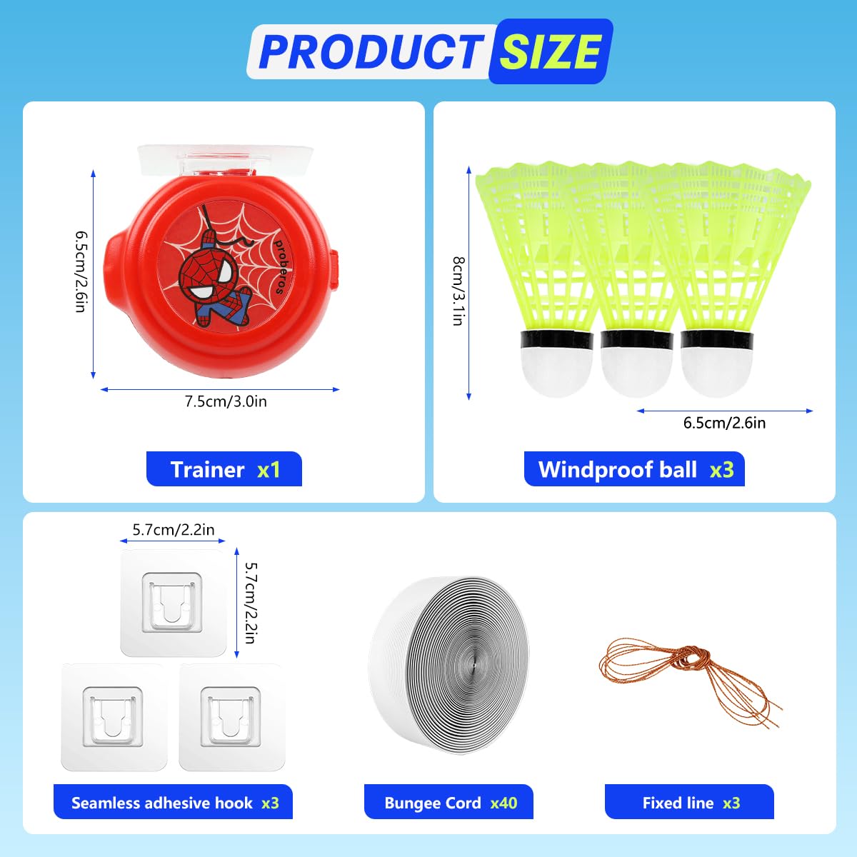 Proberos Badminton Training Device Set with 6 Shuttlecocks and Adjustable Strings | Self-Rebounding Trainer for Kids