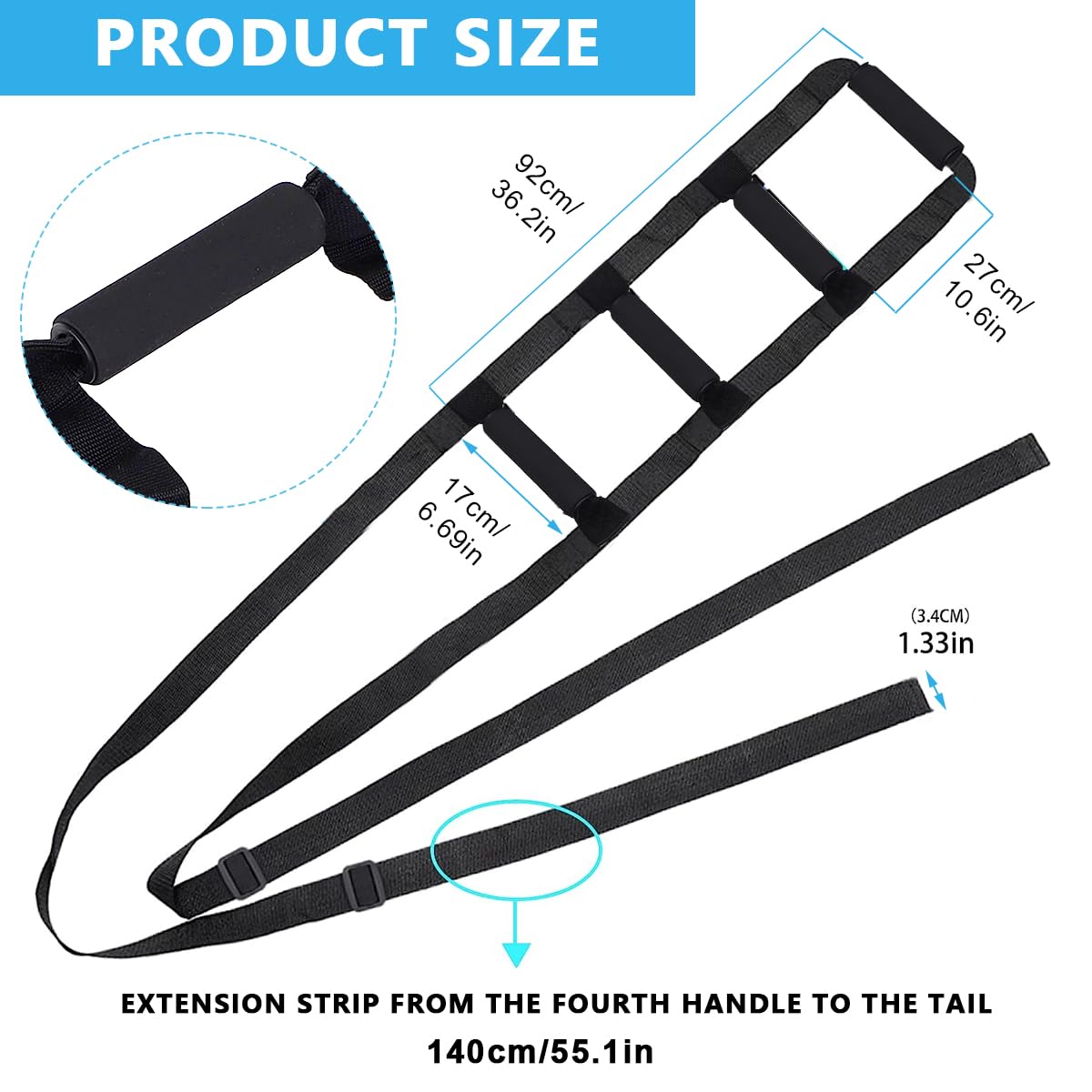 HANNEA Bed Ladder Assist for Elderly and Injury Recovery with 4 Handle Grips | 2.96m Adjustable Nylon Strap