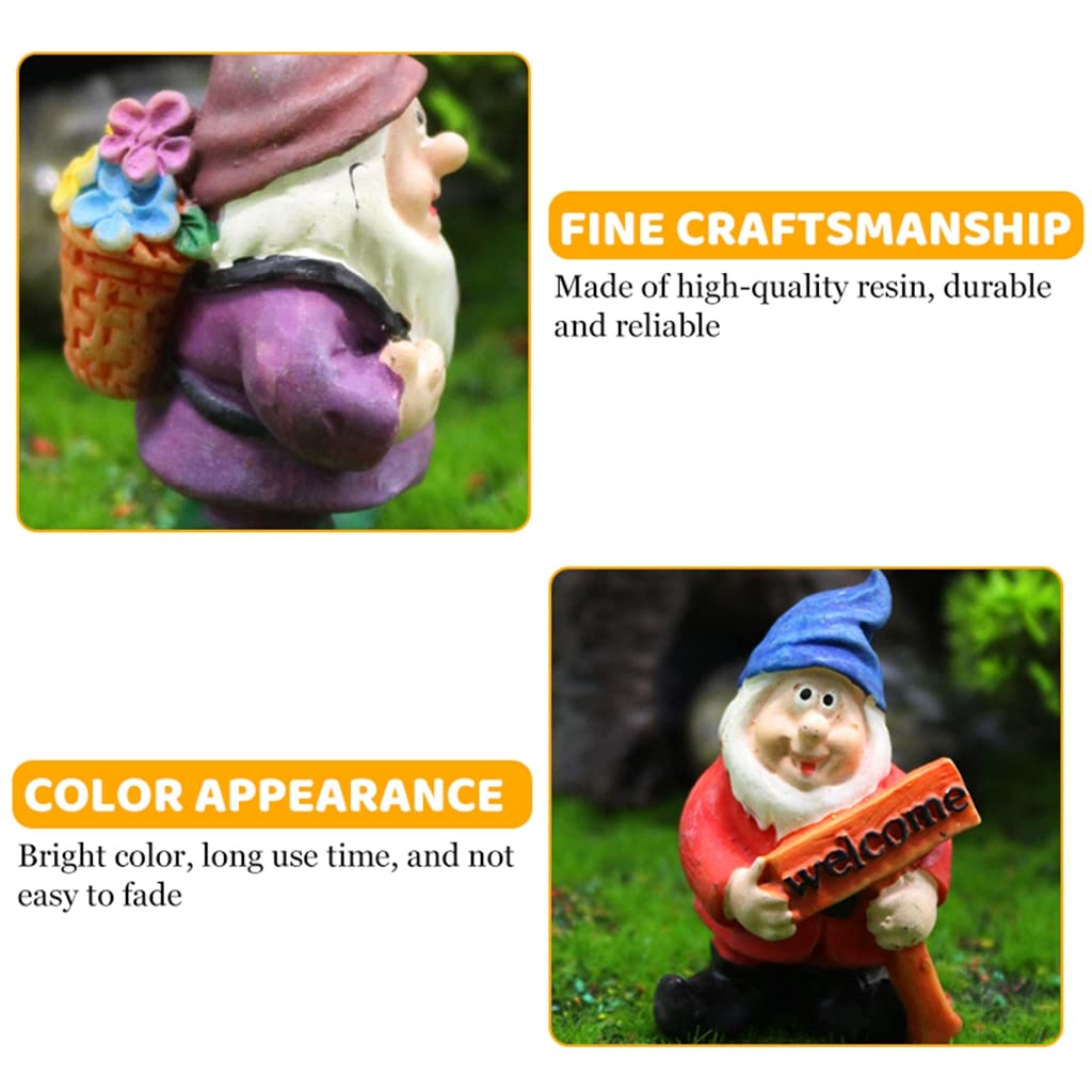 HASTHIP Fairy Garden Miniature Gnomes Set for DIY Decor featuring 7 pcs 6.5×6×9 cm Resin Figures | Cute Dwarf Figurines for Home and Garden