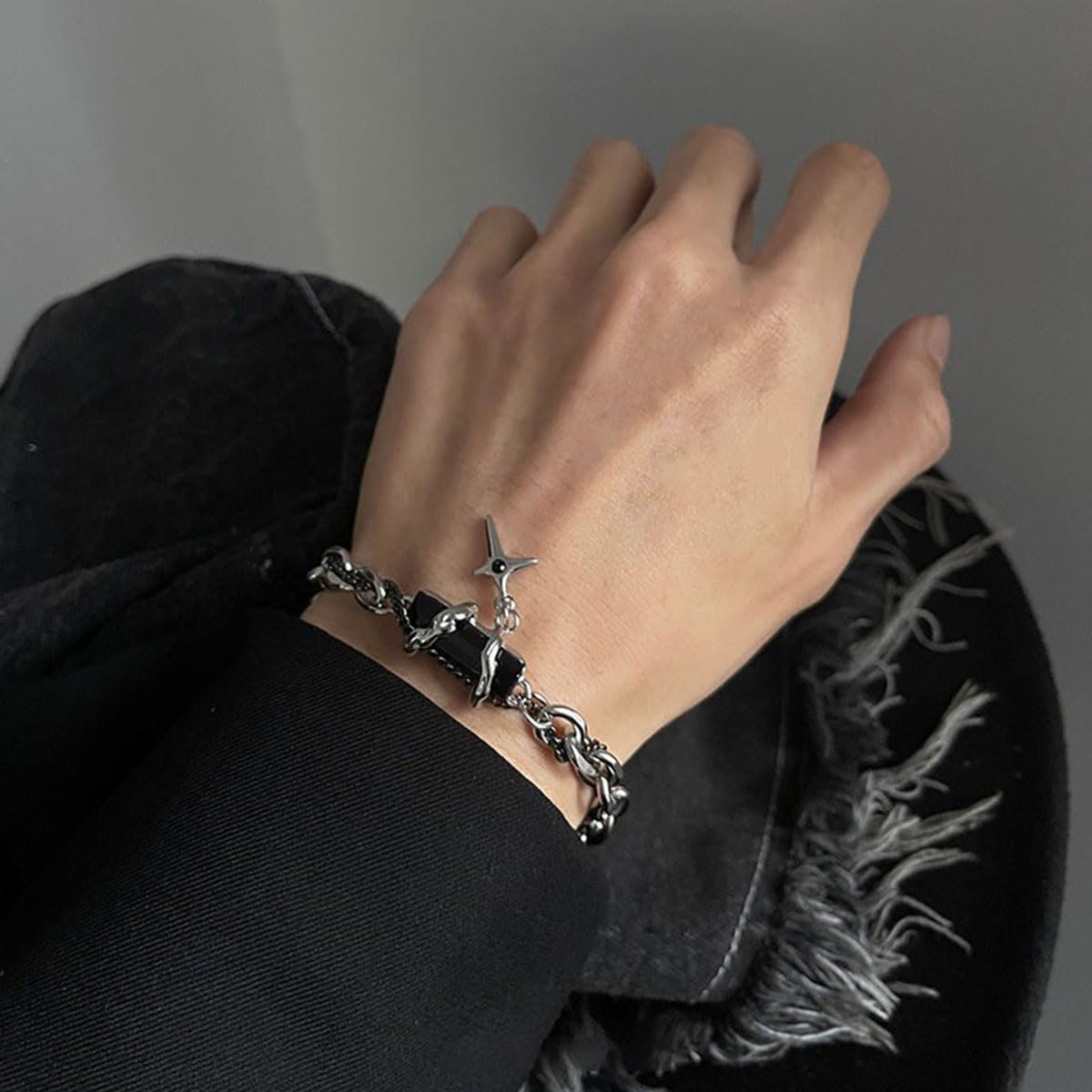 PROBEROS Bracelet for Men with Cross Pendant and Interwoven Chain 18+5cm | Titanium Steel