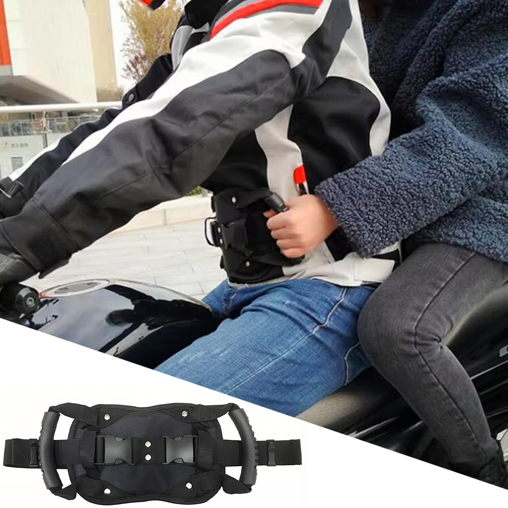 STHIRA Motorcycle Passenger Safety Belt for Rear Seat with Adjustable Non Slip Grip Handles | Secure Ride for Men Women and Teens