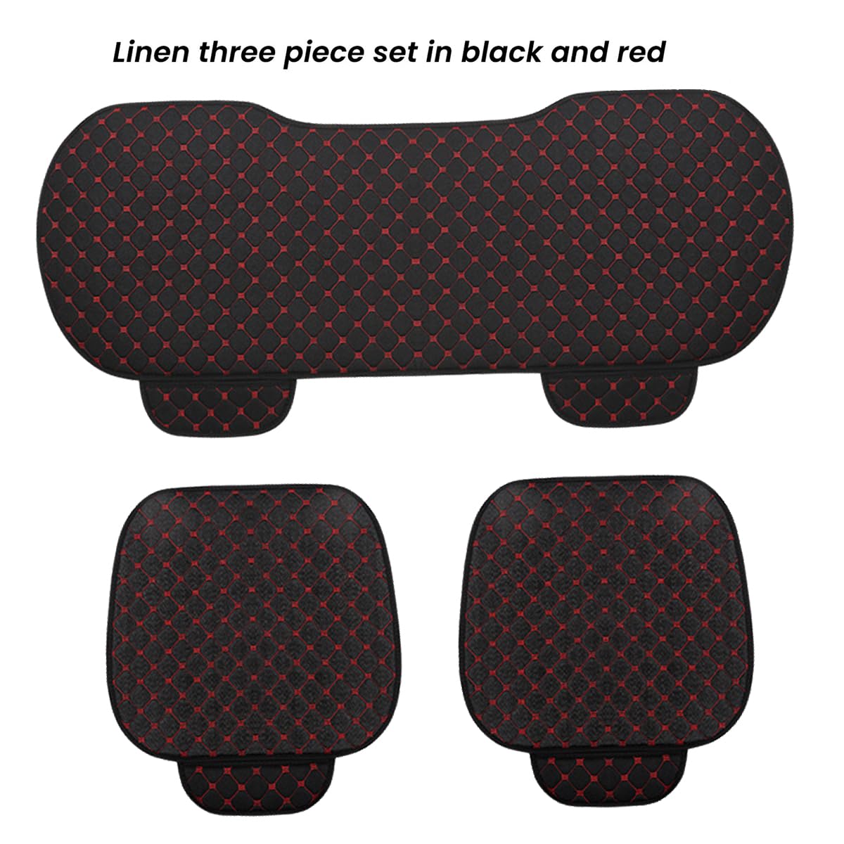 STHIRA Car Seat Covers 3Pcs Set for Front and Rear Seats with Anti Slip Flax Fabric | Black Interior Protection and Storage Pouch