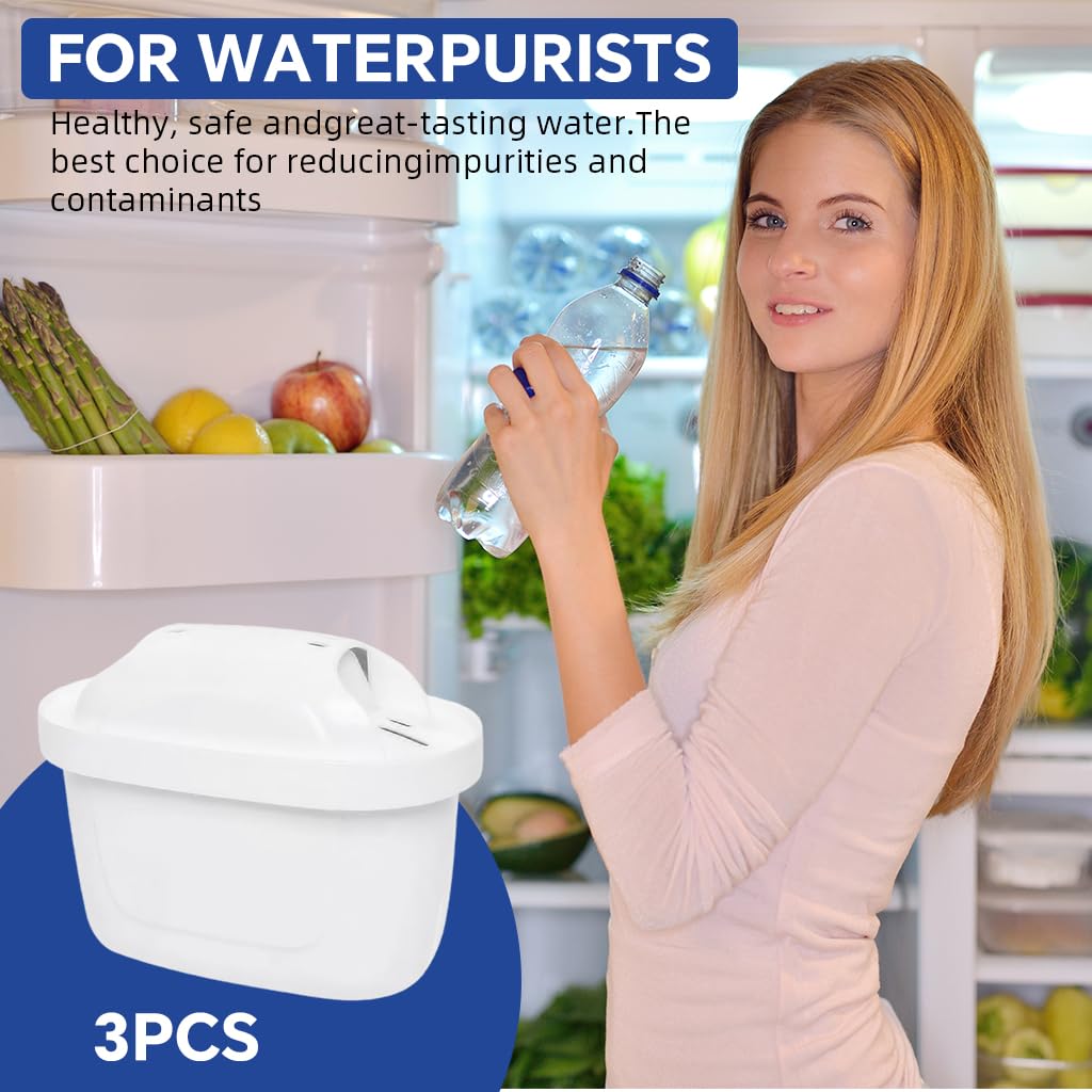 HASTHIP Compatible with Brita Water Filter Pitchers for Clean Drinking Water | 3 Pack Filters with 32 Gallon Capacity