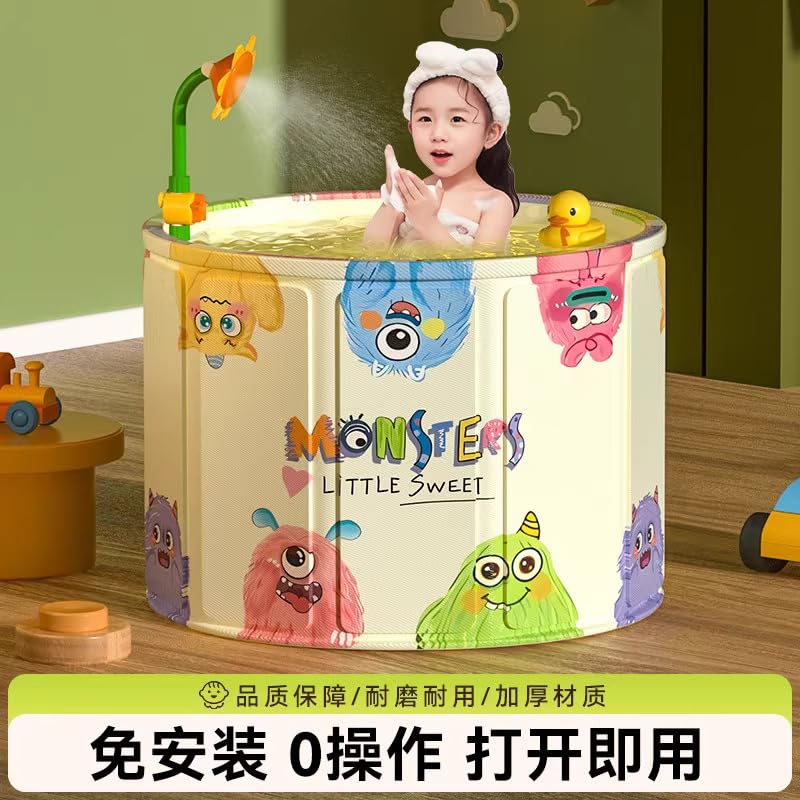 HASTHIP® Baby Foldable Kids Bathtub for Infants to Toddler with Non-Slip Base,Portable Foldable Bathtub Freestanding Bathtubs,Easy Storage,Perfect for Small Spaces-Beige