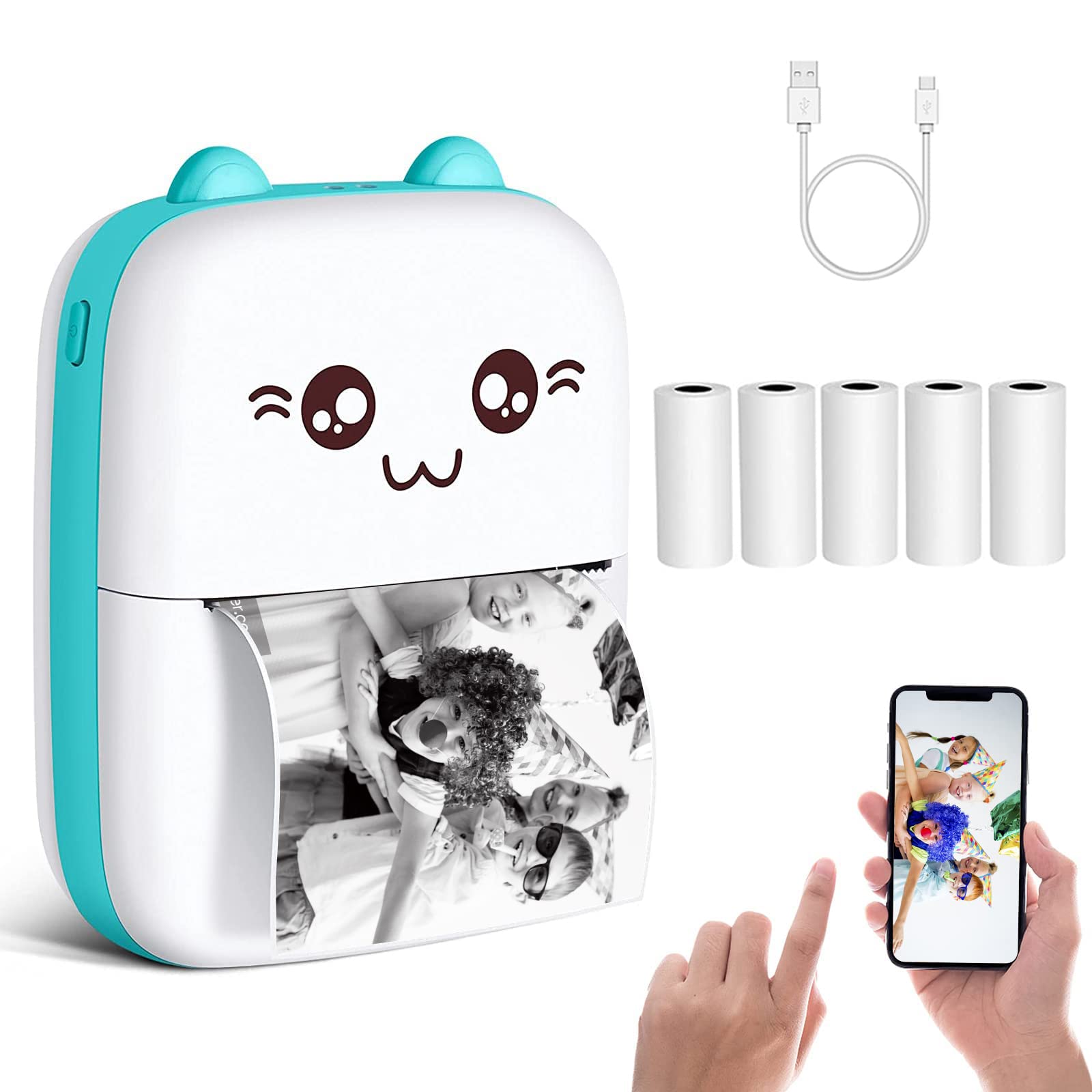 ZORBES Wireless Bluetooth Thermal Printers Mini Photo Printer Sticker Label Printer Tag Printer for Scratchbook Price Tag Printer Machine with 6 Rolls Printing Paper for Android iOS