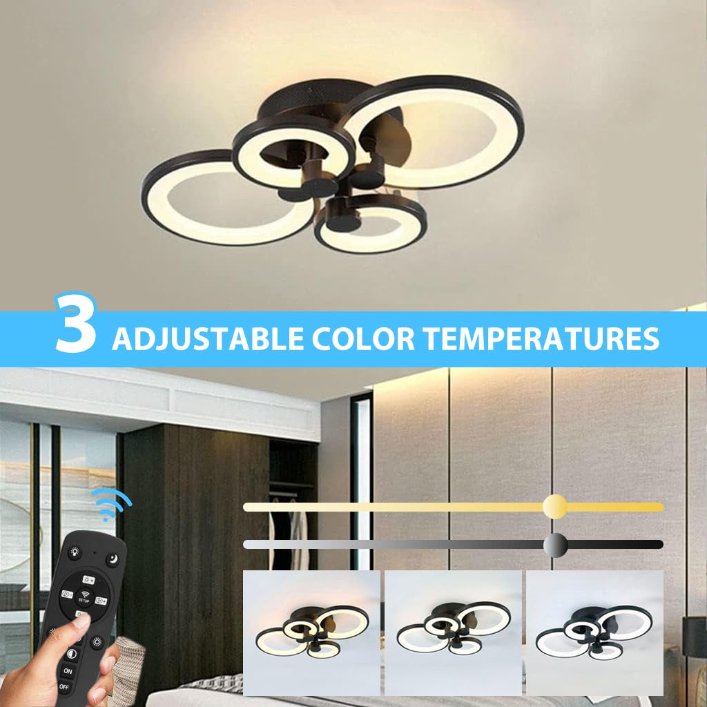 ELEPHANTBOAT Chandelier Lights for Living Room with 4 Rings and Remote Control | 36W Dimmable LED Ceiling Fixture 2800–6000K