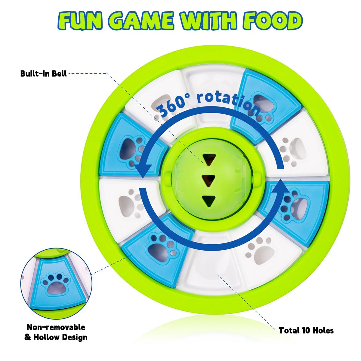 Qpets Slow Feeder Dog Bowl with 10 Grids and 360° Rotatable Lid | Rattling Ball Toy for All Breeds