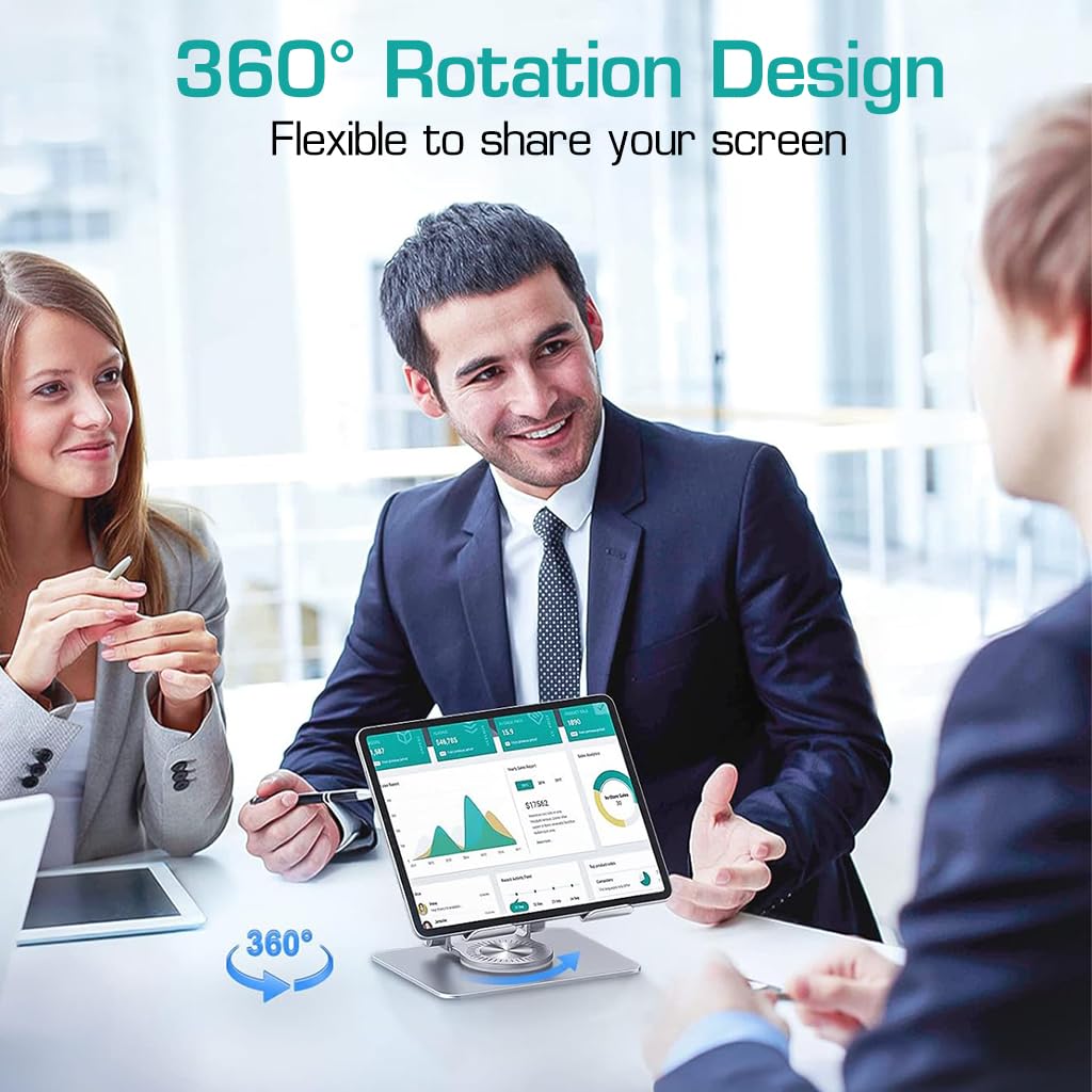 ZORBES Tablet Stand Holder for Desk with 360° Rotatable Base and Adjustable Height | Fits 4–12 in Devices