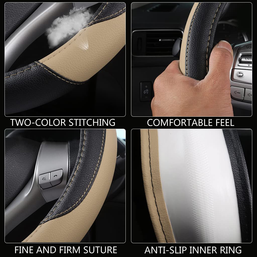 STHIRA® Car Steering Cover, Steering Wheel Covers, Non-Slip Car Wheel Cover Protector for Car Steering Wheel, Breathable Microfiber Leather Staring Cover Universal Fit for Most Cars with 14'' Steering Wheel