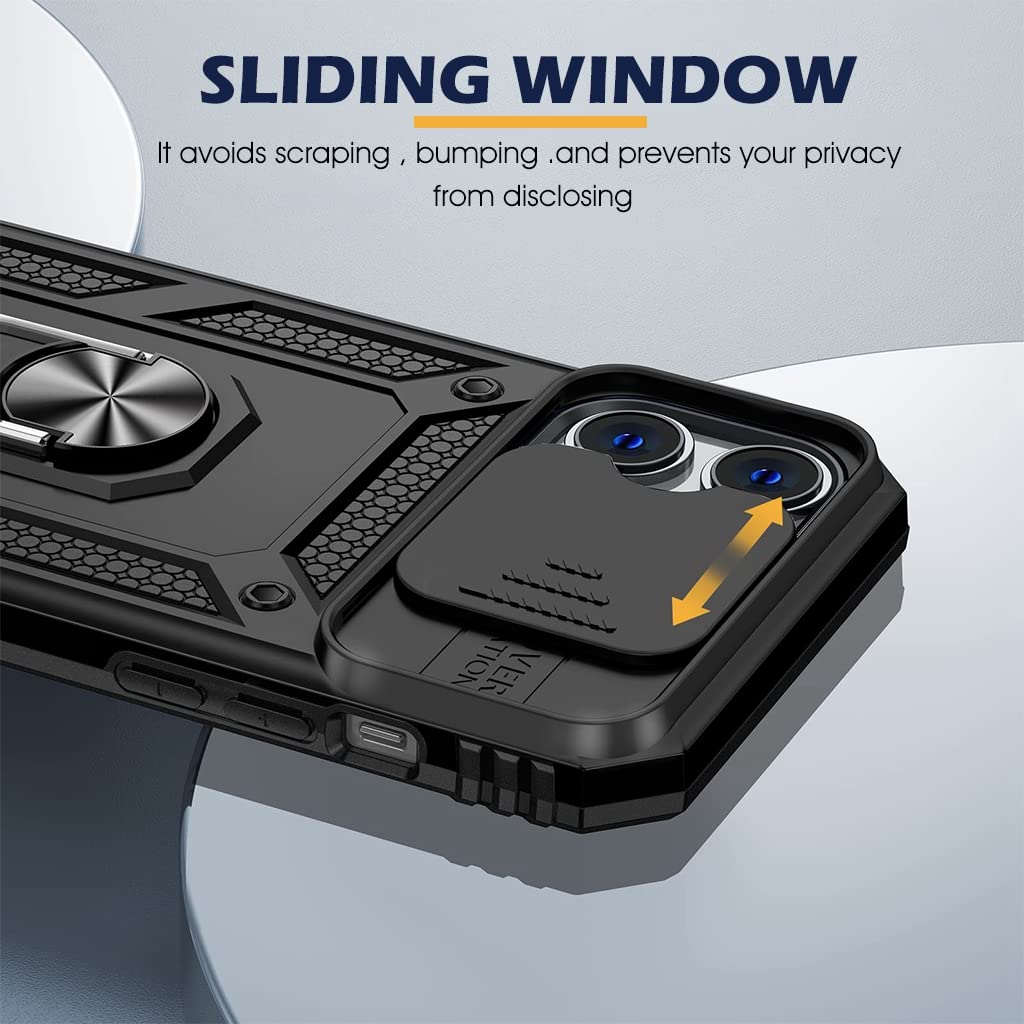 ZORBES Phone Case for iPhone 13 with Sliding Camera Cover and Ring Kickstand | TPU Shockproof Protection