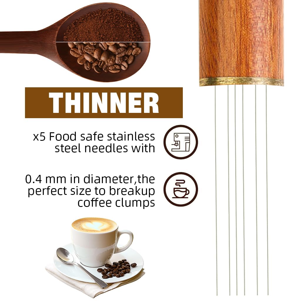Supvox Espresso Coffee Stirrer Pin Tamper for Uniform Grounds with 8-Pin 0.4mm Steel Needles & Wooden Handle