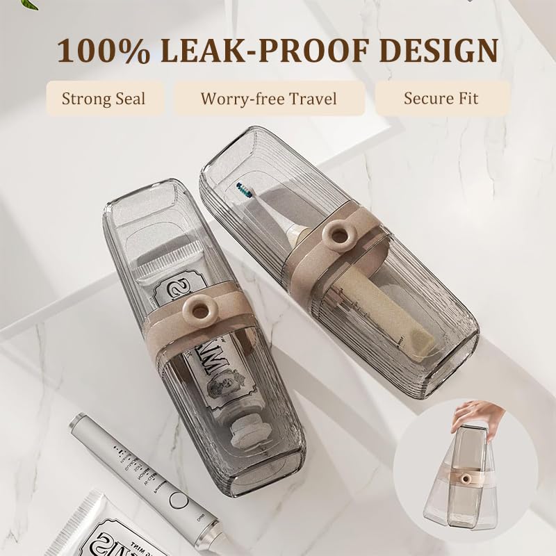 HASTHIP Toothbrush Travel Case for Trips and Camping with 2 in 1 Cup Design | Beige and Clear