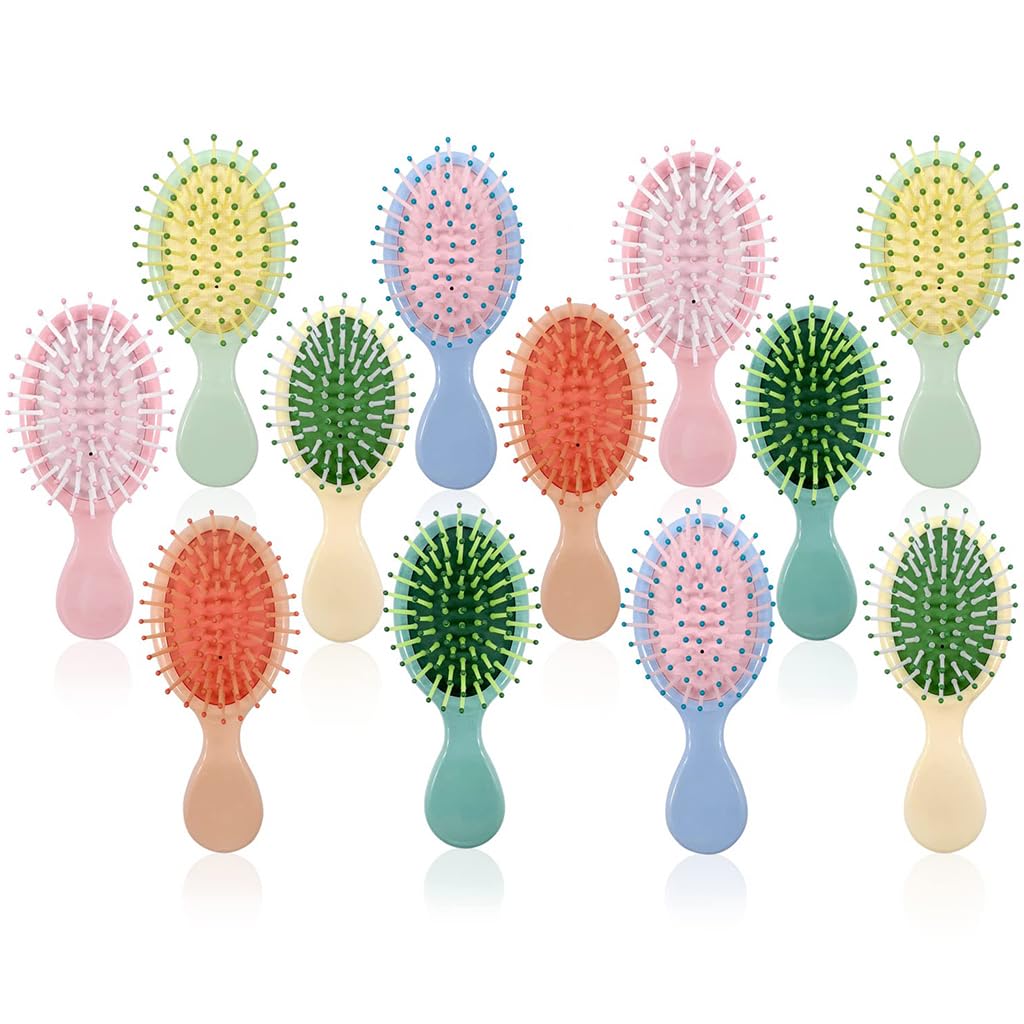 MAYCREATE® 12 Pieces Mini Wet Hair Brush, Travel Detangling Brush, for Most Hair Types, with Ease Knots Without Tears or Breakage