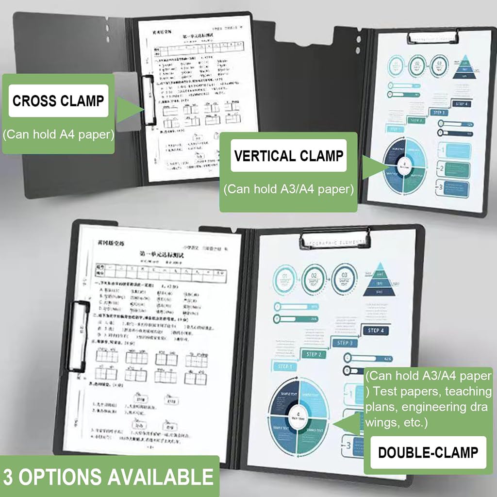 ZIBUYU A4 File Folder Clipboard for Office and School with 100 Sheet Capacity featuring 360° Flip Cover and Pen Holder | Waterproof PP Dark Blue