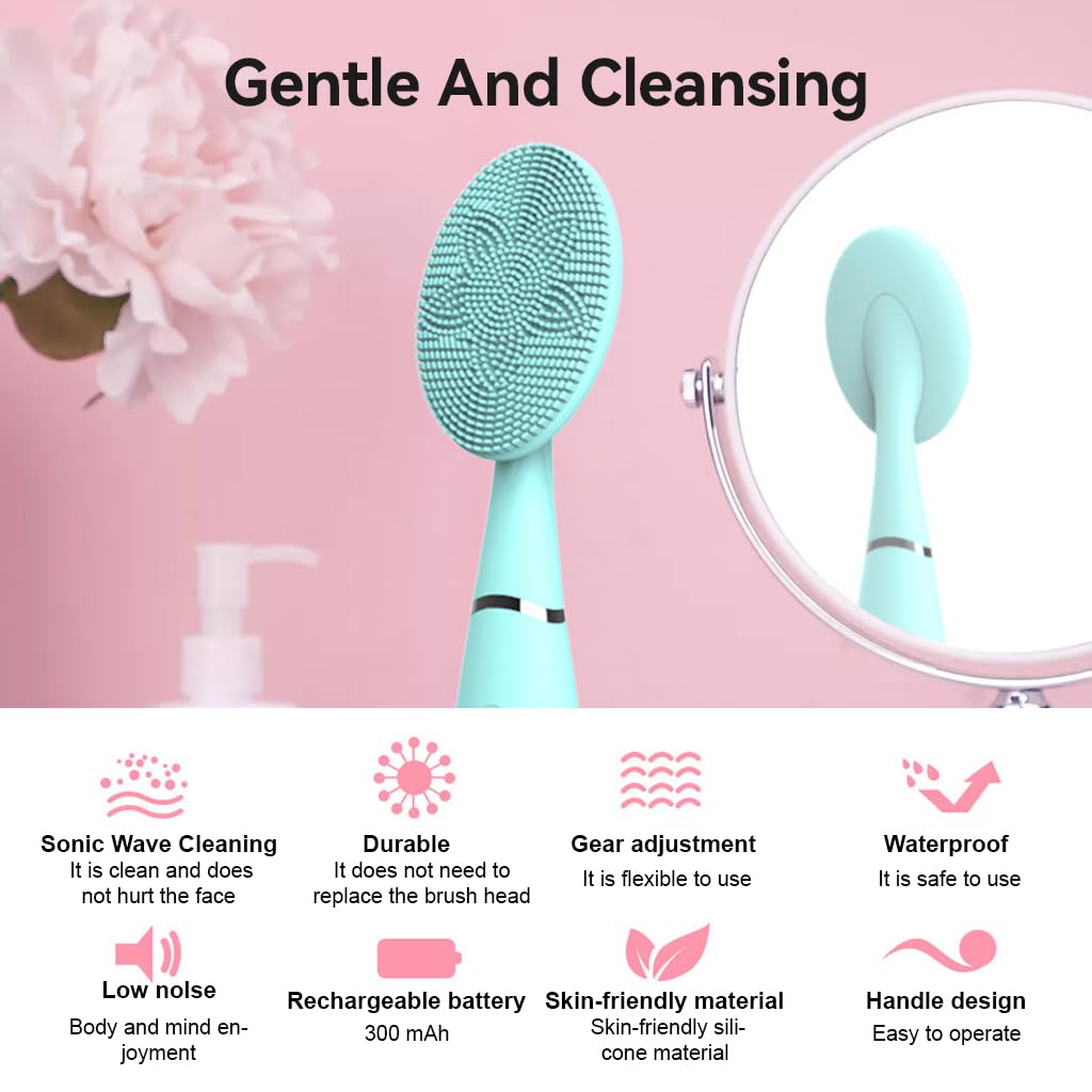 HANNEA® Electric Sonic Facial Cleansing Brush Pore Cleaning Silicone Brush with 5 Adjustable Speeds Exfoliating Deep Cleaning IPX6 Electric Wash Face Cleanser Brush