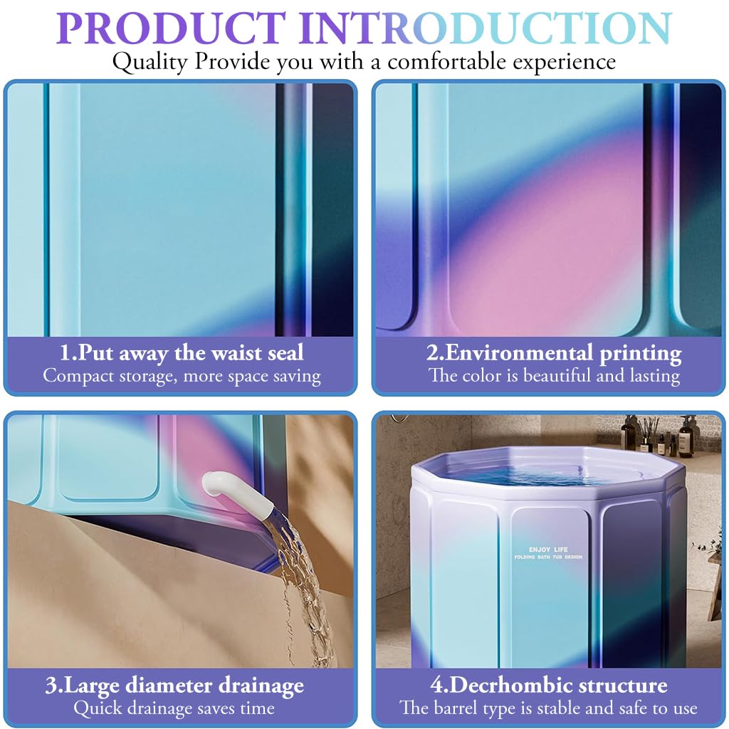 HANNEA Folding Bath Tub for Adults with Alloy Support Bars and 27.5 in PVC Design | Ice Bath and Warm Soak