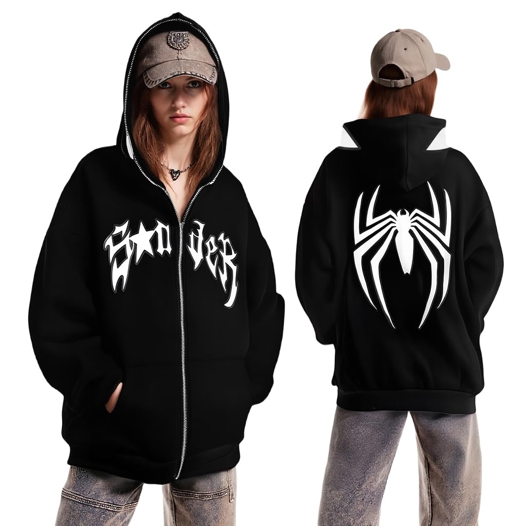 GUSTAVE Hoodie for Men and Women featuring Full Zip Face Cover & Spider Graphic Style