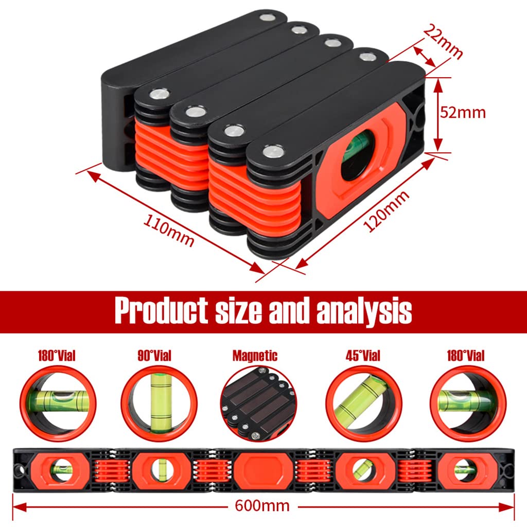 Serplex Foldable Level for Carpenters and Woodworkers featuring 8 Magnets and 4 Bubbles | 28 Inch Aluminum Tool