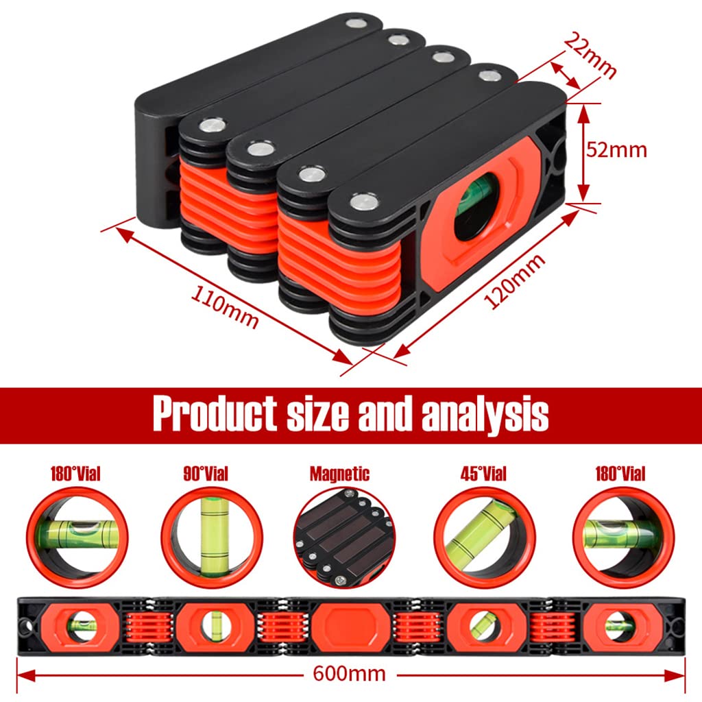 Serplex® 28 Inch Foldable Level with 4 Easy-Read Level Bubbles 45°/90°/180° with Powerful Magnets for Home Improvement, Carpenters, Woodworkers
