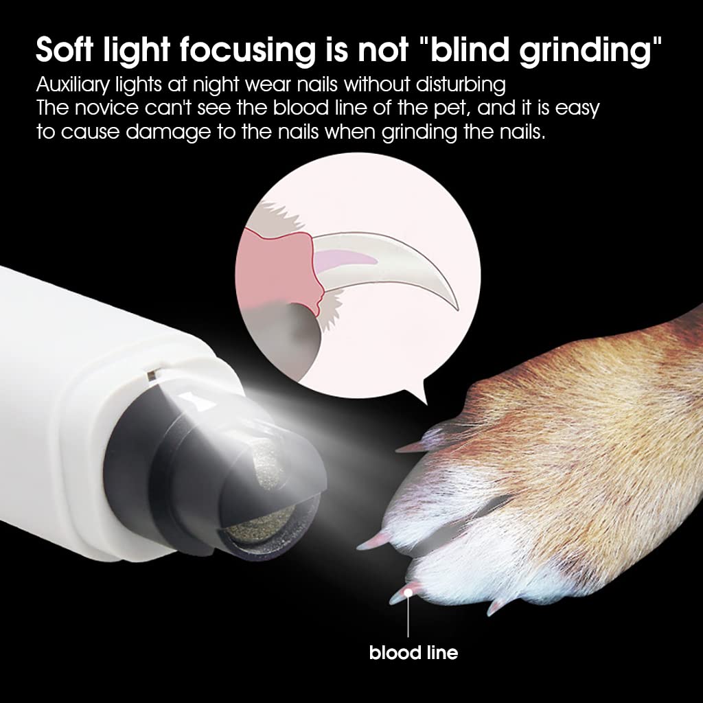 Qpets Dog Nail Trimmer with LED Light and 2-Speed 7000 RPM Motor | Rechargeable USB Pet Grinder