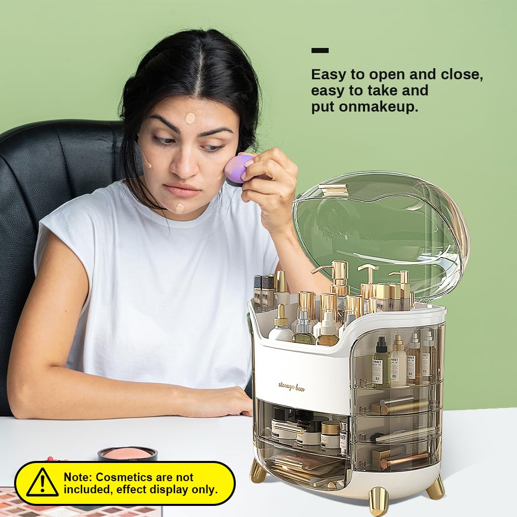 Hannea Makeup Organizer for Dressing Table with 9 Storage Areas and Rotatable Layers | Elegant White ABS Case