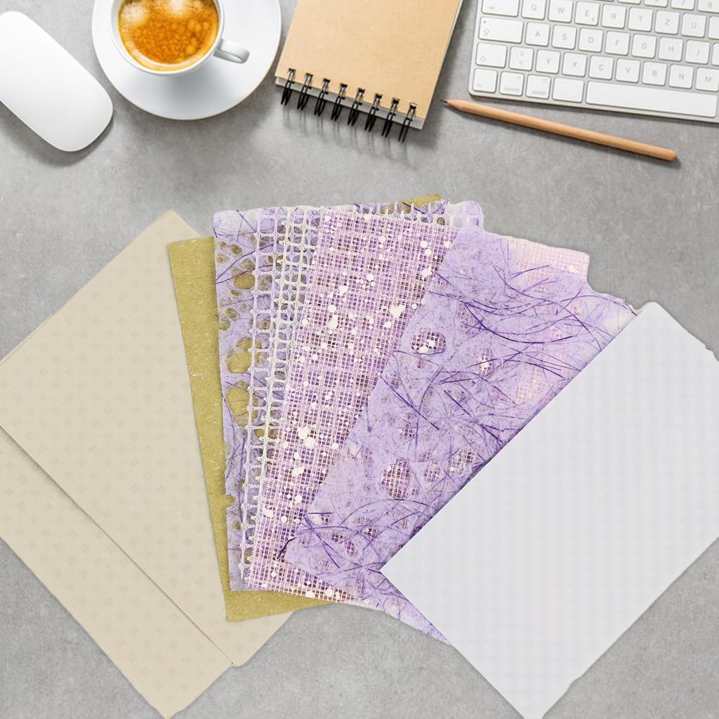 HASTHIP Scrapbook Paper Set for Journaling and Card Making featuring 16pcs 10x14cm Textured Sheets | Assorted Beige White and Purple Designs