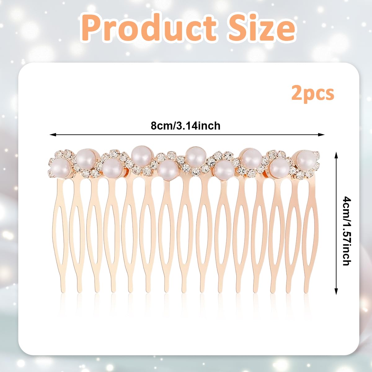 PALAY® 2Pcs Pearl Hair Comb Pins Women Pearl Rhinestone Hair Pin Side Hair Comb Pin Women Rose Golden Alloy Pearl Rhinestone Bridal Hair Accessories Hair Pins