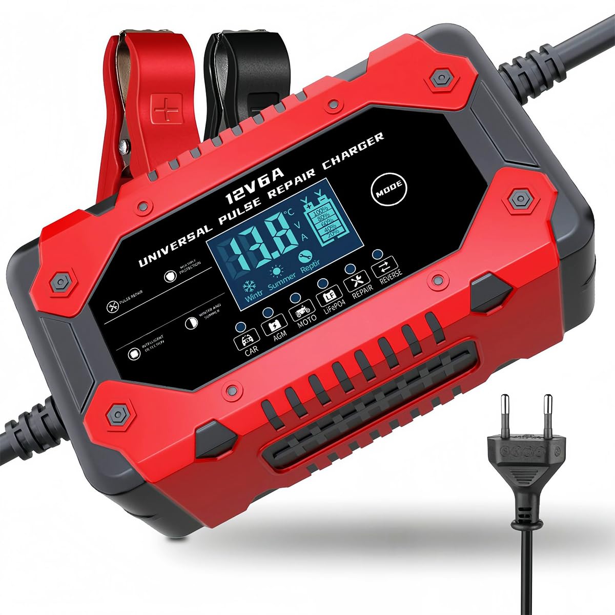 STHIRA Fully Automatic Car Battery Charger 12V 6A for Cars and Motorcycles | Smart LCD Maintainer