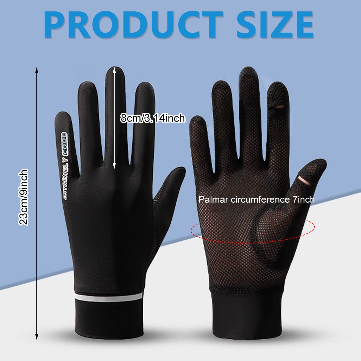 PALAY® Hand Gloves for Women Sun Protection Summer Cooling Black Bike Gloves for Cycling Fishing, Non-Slip Touch Screen Mesh Breathable Full Finger Gloves, UPF 50+