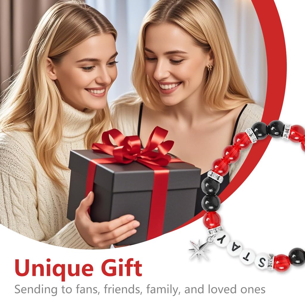 SANNIDHI Bracelet for Stray Kids Fans with Star Charm and Red Black Beads | Gift for Girls