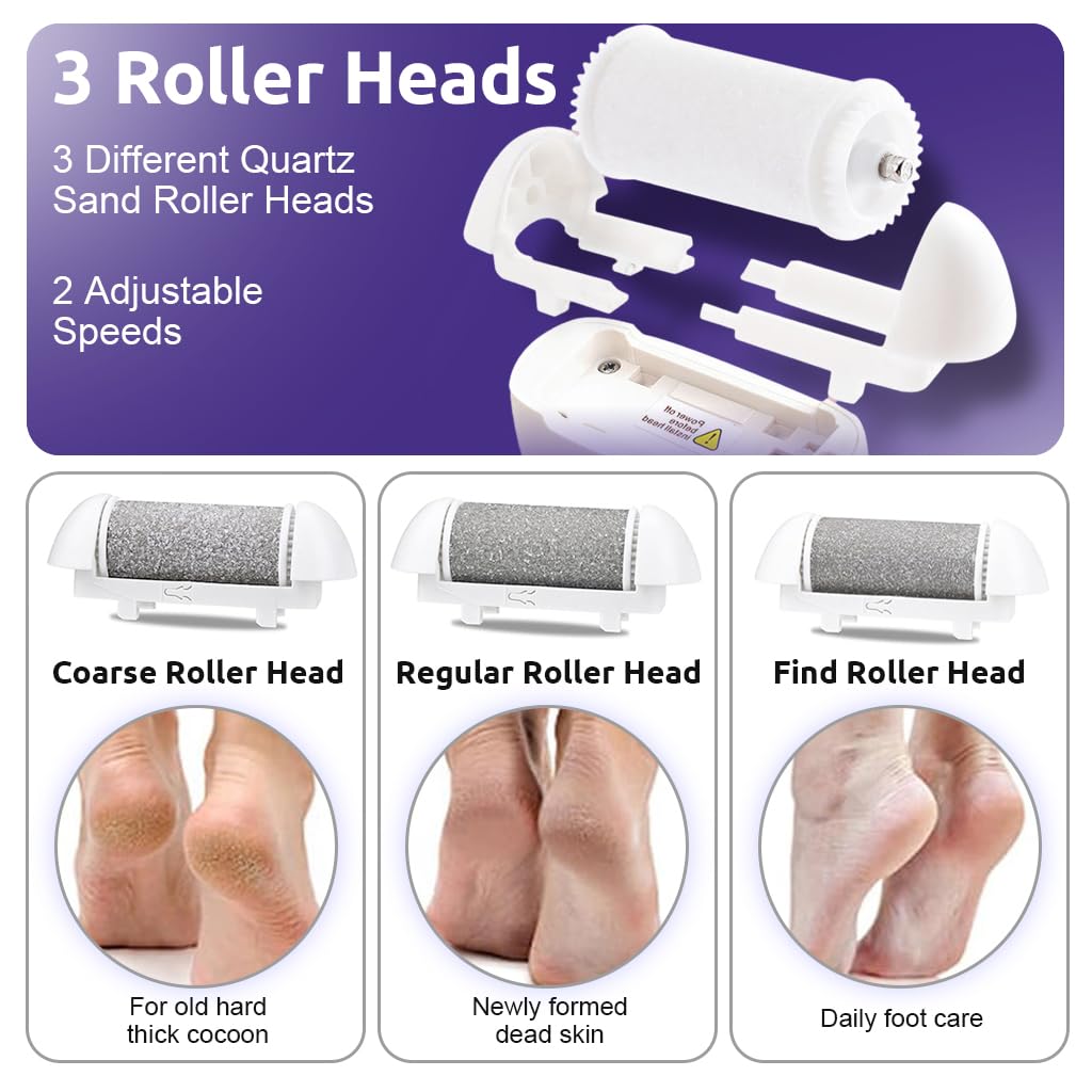 HANNEA Callus Remover for Feet with LED Light including 3 Grinding Scrubbers | Rechargeable 3PCS Pedicure Kit