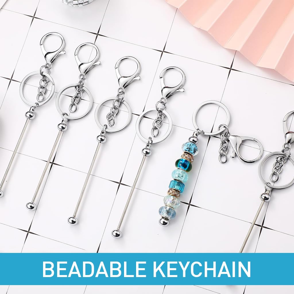 HASTHIP® 6Pcs DIY Keychains for Beading Keychain, No Beads, DIY Beading Keyring Keychain with Lobster Buckle Metal Beaded Keychain for DIY Beading Keychain, Beaded Bag Charms, DIY Crafts Gift