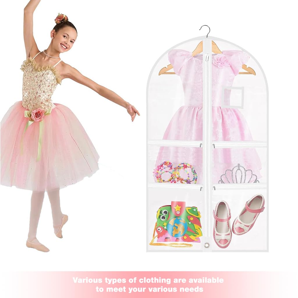 HASTHIP Garment Bags for Dance Costumes with Zippered Pockets 24 x 40 in PVC Cover | Kids Organizer