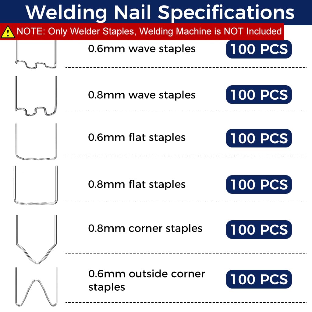 Serplex® 600Pcs Plastic Hot Stapling Welder Staples, Plastic Welding Staples, 6 Types Hot Staples for Repair All Car Bumpers, Plastic Cracks or Breaks, Plastic Parts