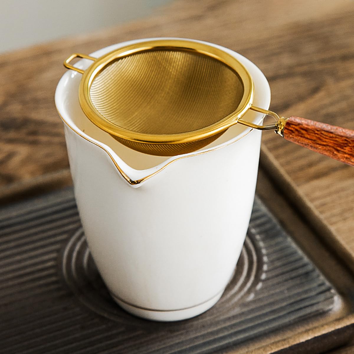 Supvox Mesh Strainer for Loose Tea and Kitchen Use featuring Wooden Handle and 6.57 in Fine Stainless Steel Mesh