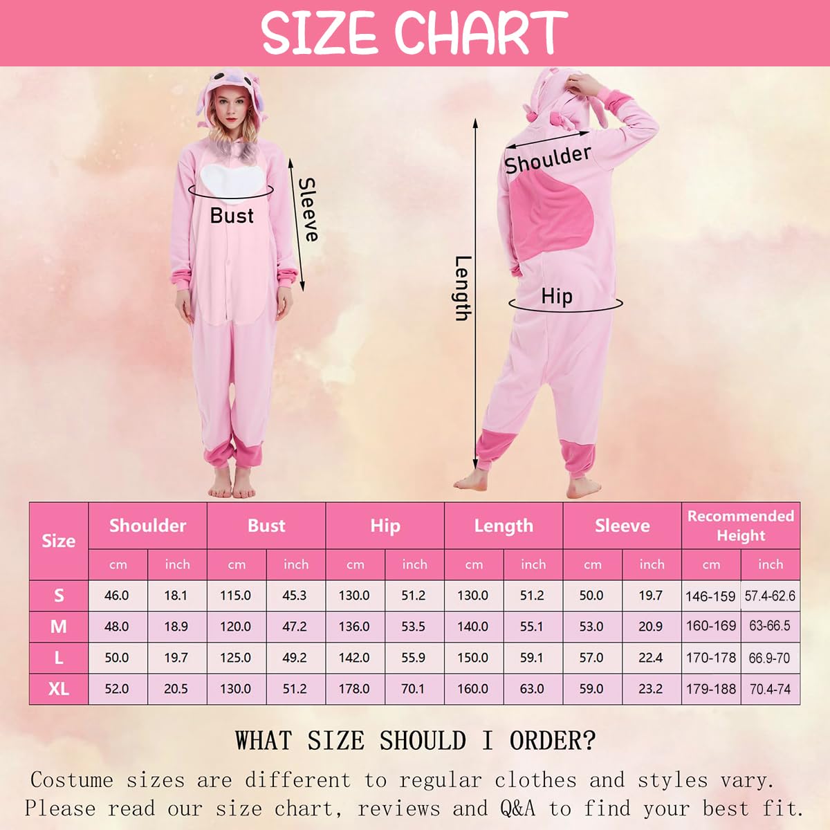 PALAY® Sleeping Pajamas for Teens & Adults Cute Stitch Flannel Sleeping Pajamas Stitch Cosplay Hoodie Pajamas Sleeping Pajamas Soft Plush Sleeping Pajamas for Sleepovers Pajamas Party, L, Pink