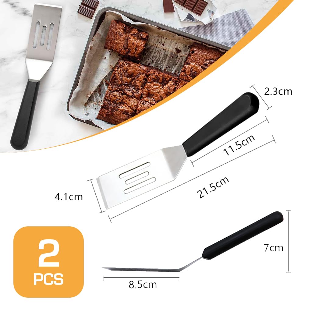 Supvox Mini Metal Serving Spatulas for Kitchen Use with Heat Resistant Handle and Thin Flexible Edge | 8.5 Inch Stainless Steel Set