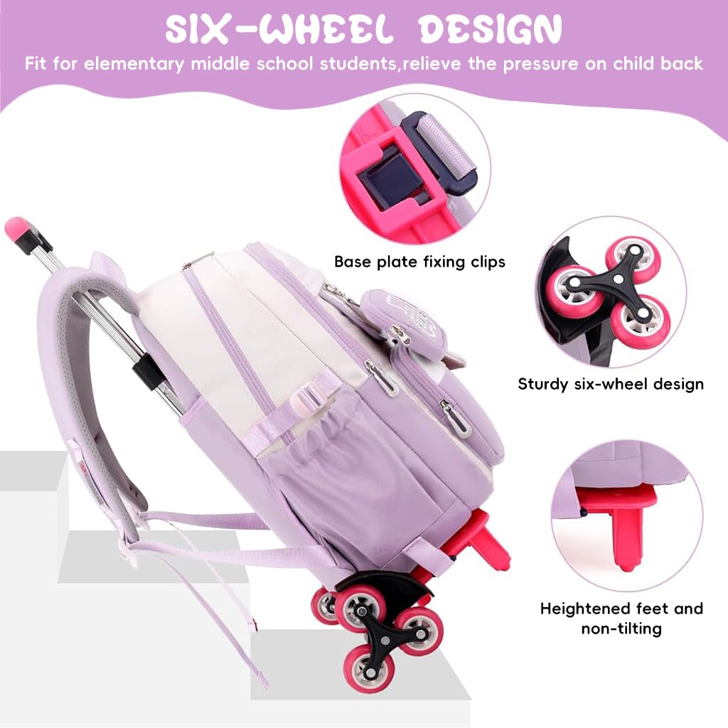 PALAY Trolley School Backpack for Girls with Detachable Wheels and Retractable Handle | Ideal for 6–12 Years Old Students